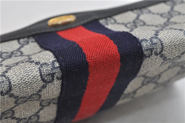 Authentic GUCCI Sherry Line Clutch Hand Bag Purse GG PVC Leather Navy Junk 1411D