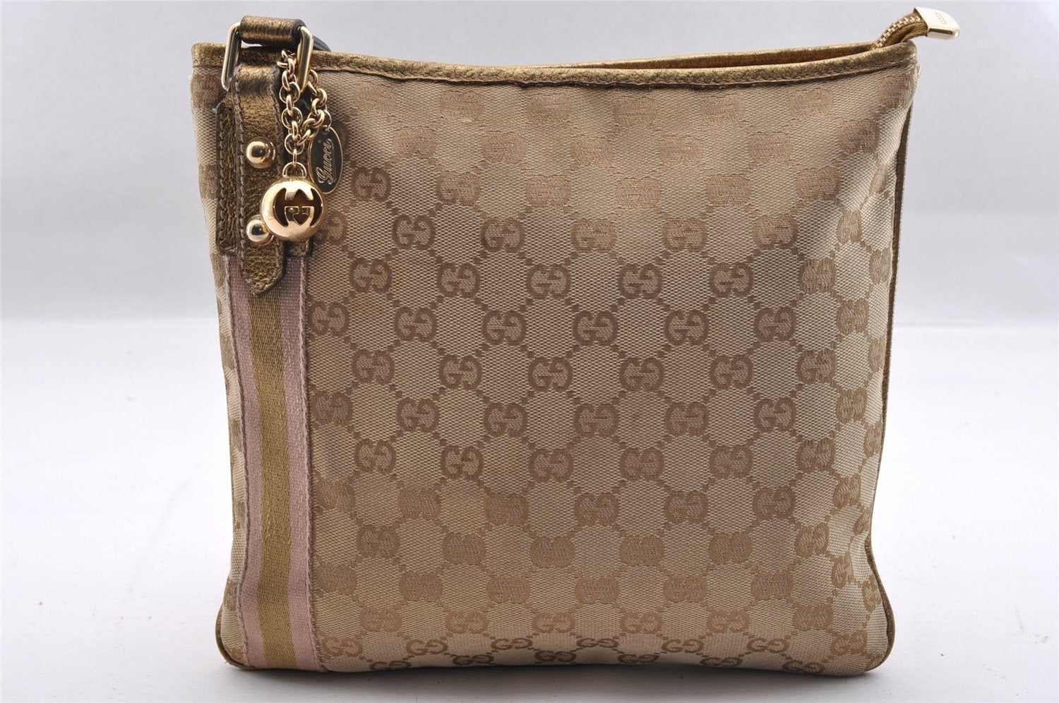 Authentic GUCCI Sherry Line Shoulder Crossbody Bag GG Canvas Leather Beige 1411I