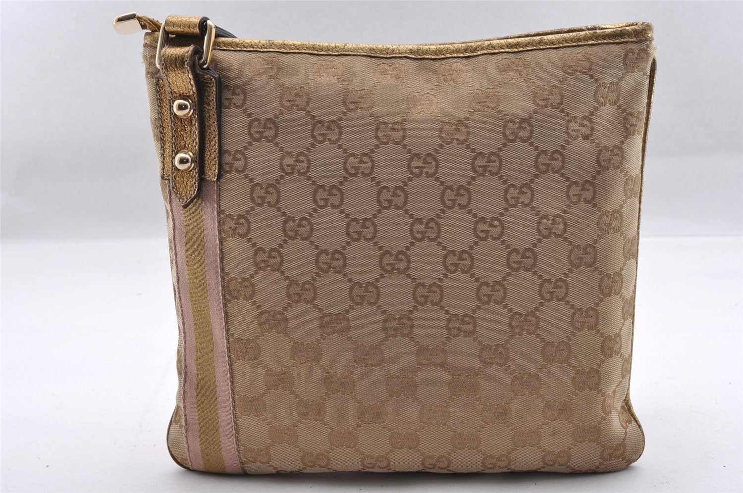 Authentic GUCCI Sherry Line Shoulder Crossbody Bag GG Canvas Leather Beige 1411I