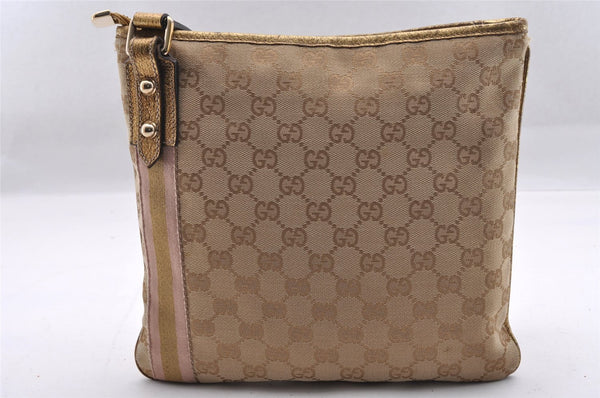 Authentic GUCCI Sherry Line Shoulder Crossbody Bag GG Canvas Leather Beige 1411I