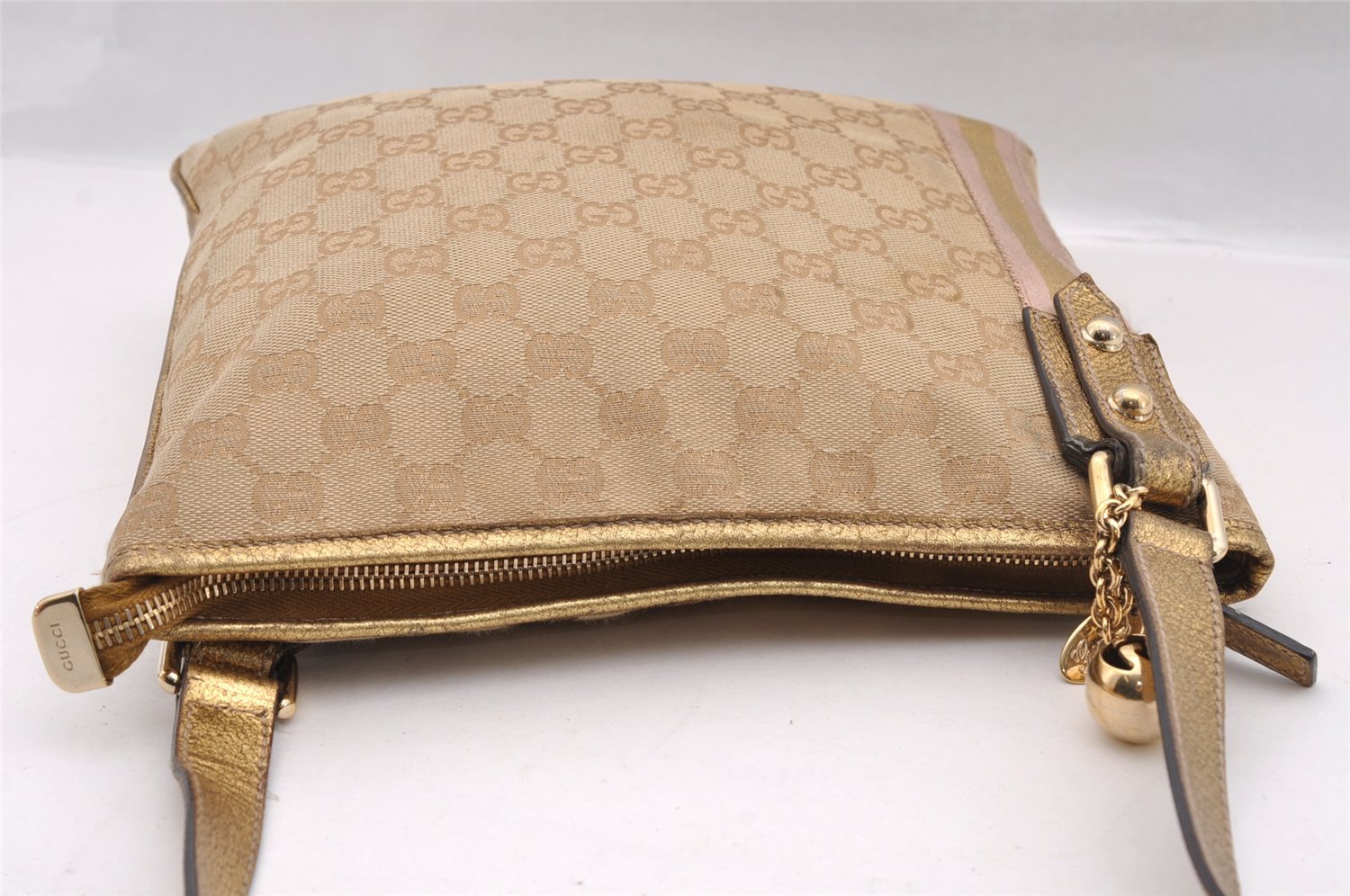 Authentic GUCCI Sherry Line Shoulder Crossbody Bag GG Canvas Leather Beige 1411I