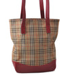 Authentic BURBERRY Nova Check Canvas Leather Shoulder Tote Bag Beige Red 1412D
