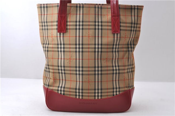 Authentic BURBERRY Nova Check Canvas Leather Shoulder Tote Bag Beige Red 1412D