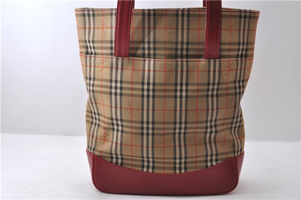 Authentic BURBERRY Nova Check Canvas Leather Shoulder Tote Bag Beige Red 1412D