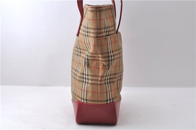 Authentic BURBERRY Nova Check Canvas Leather Shoulder Tote Bag Beige Red 1412D