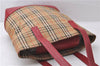 Authentic BURBERRY Nova Check Canvas Leather Shoulder Tote Bag Beige Red 1412D