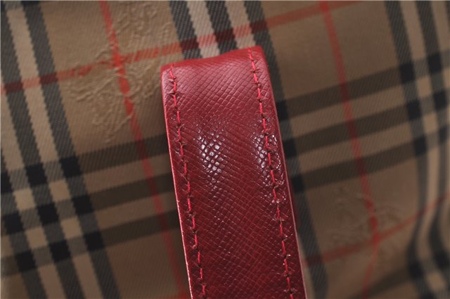 Authentic BURBERRY Nova Check Canvas Leather Shoulder Tote Bag Beige Red 1412D