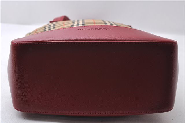 Authentic BURBERRY Nova Check Canvas Leather Shoulder Tote Bag Beige Red 1412D