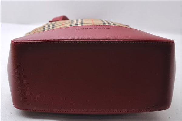 Authentic BURBERRY Nova Check Canvas Leather Shoulder Tote Bag Beige Red 1412D