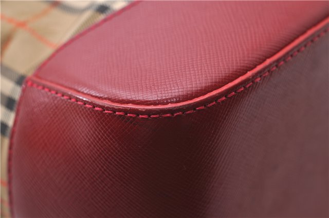 Authentic BURBERRY Nova Check Canvas Leather Shoulder Tote Bag Beige Red 1412D