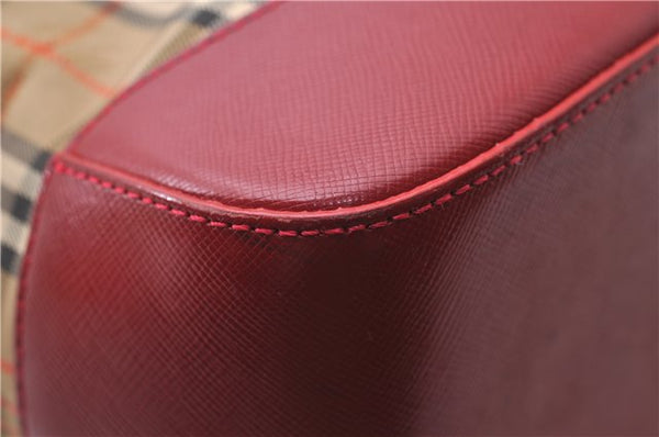 Authentic BURBERRY Nova Check Canvas Leather Shoulder Tote Bag Beige Red 1412D
