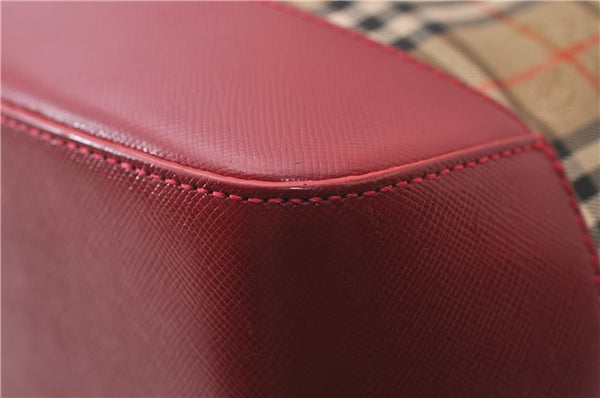 Authentic BURBERRY Nova Check Canvas Leather Shoulder Tote Bag Beige Red 1412D