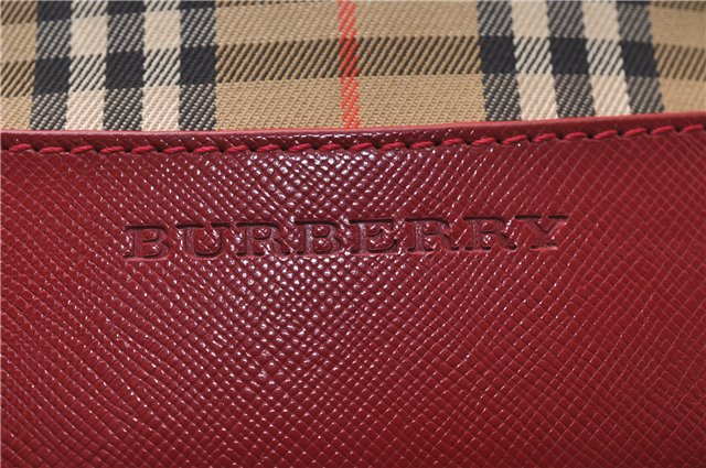 Authentic BURBERRY Nova Check Canvas Leather Shoulder Tote Bag Beige Red 1412D