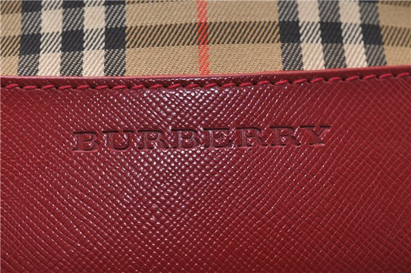 Authentic BURBERRY Nova Check Canvas Leather Shoulder Tote Bag Beige Red 1412D