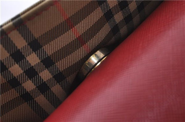 Authentic BURBERRY Nova Check Canvas Leather Shoulder Tote Bag Beige Red 1412D