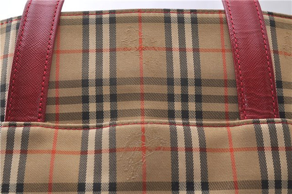 Authentic BURBERRY Nova Check Canvas Leather Shoulder Tote Bag Beige Red 1412D