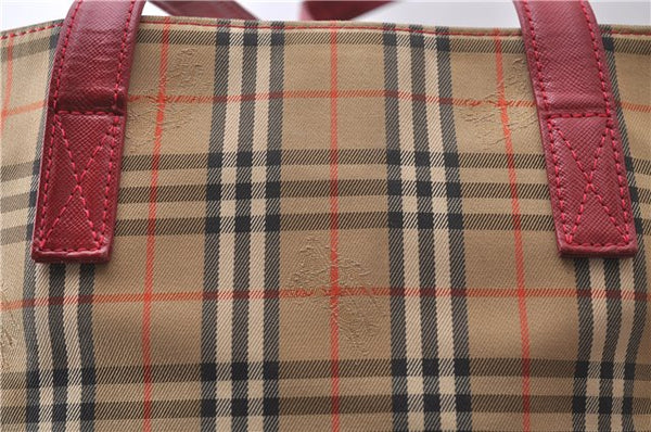 Authentic BURBERRY Nova Check Canvas Leather Shoulder Tote Bag Beige Red 1412D