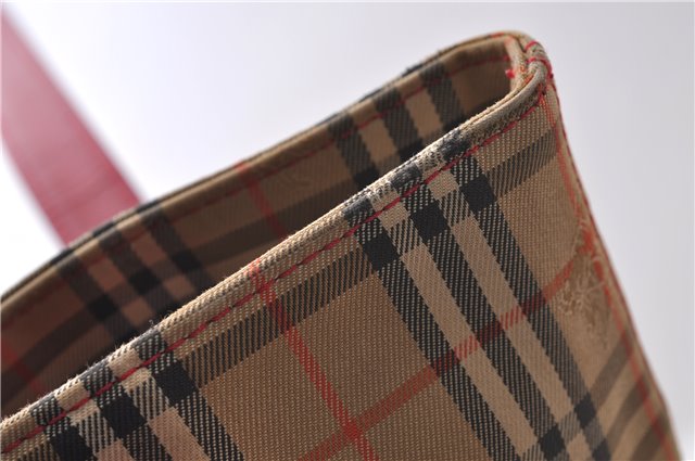 Authentic BURBERRY Nova Check Canvas Leather Shoulder Tote Bag Beige Red 1412D