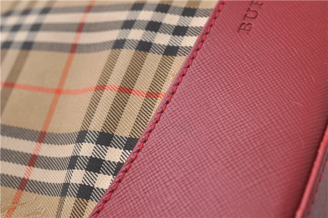 Authentic BURBERRY Nova Check Canvas Leather Shoulder Tote Bag Beige Red 1412D