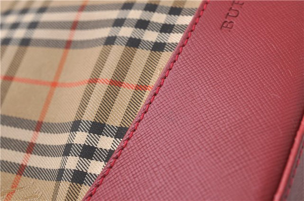 Authentic BURBERRY Nova Check Canvas Leather Shoulder Tote Bag Beige Red 1412D