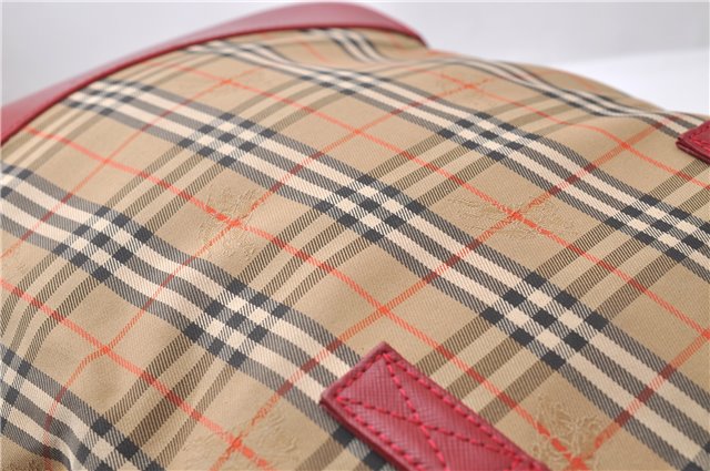 Authentic BURBERRY Nova Check Canvas Leather Shoulder Tote Bag Beige Red 1412D