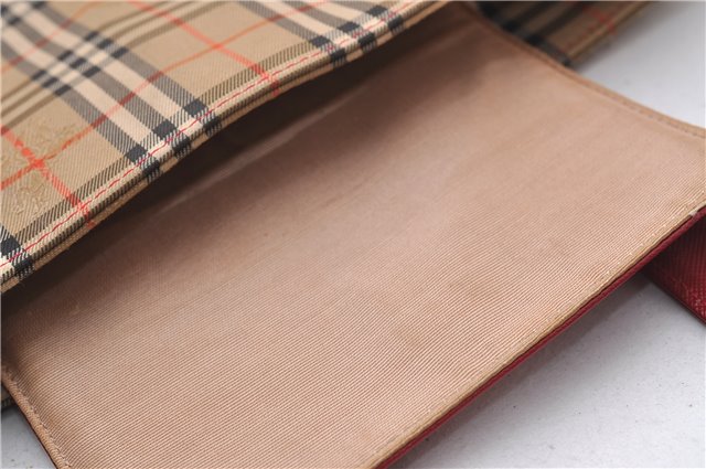 Authentic BURBERRY Nova Check Canvas Leather Shoulder Tote Bag Beige Red 1412D
