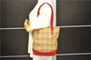 Authentic BURBERRY Nova Check Canvas Leather Shoulder Tote Bag Beige Red 1412D