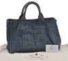 Authentic PRADA Vintage DENIM Canapa M 2Way Shoulder Hand Bag B2642B Blue 1412I