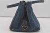 Authentic PRADA Vintage DENIM Canapa M 2Way Shoulder Hand Bag B2642B Blue 1412I