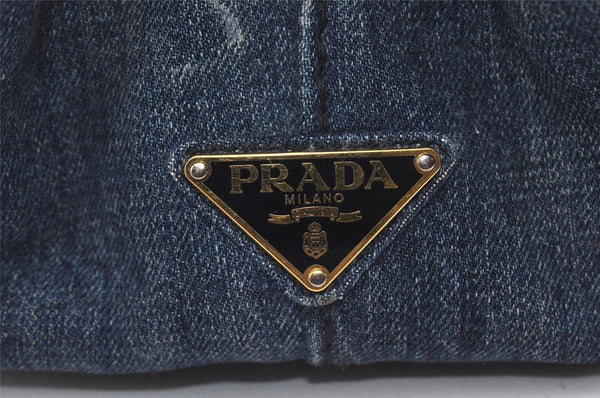 Authentic PRADA Vintage DENIM Canapa M 2Way Shoulder Hand Bag B2642B Blue 1412I