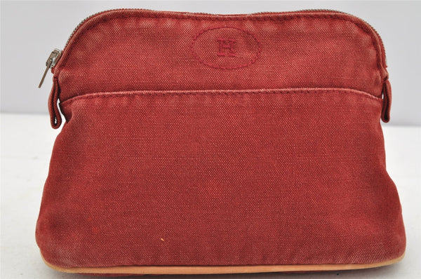 Authentic HERMES Bolide PM Pouch Purse Canvas Leather Red 1413I