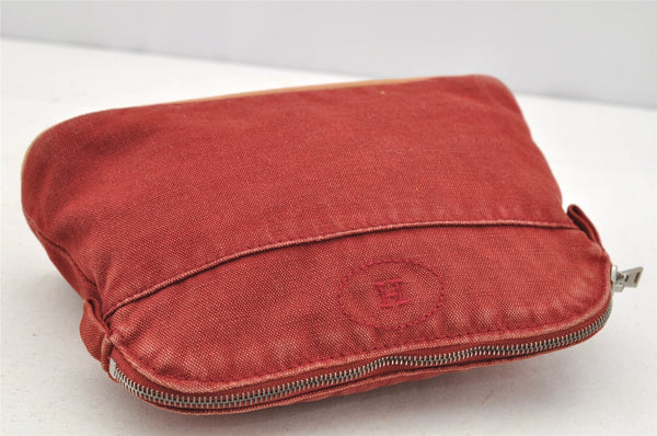 Authentic HERMES Bolide PM Pouch Purse Canvas Leather Red 1413I