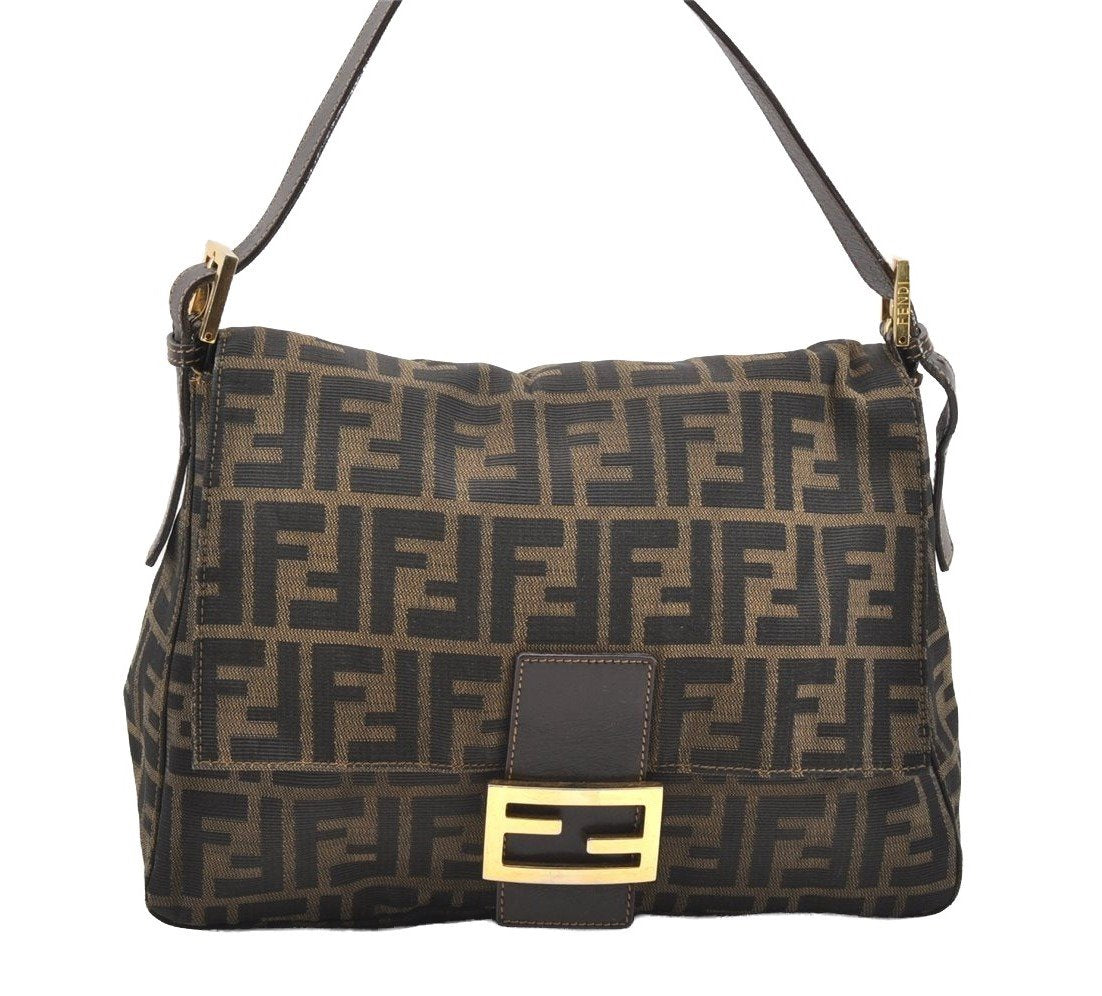 Authentic FENDI Zucca Mamma Baguette Shoulder Bag Canvas Leather Brown 1416I