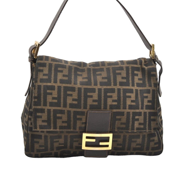 Authentic FENDI Zucca Mamma Baguette Shoulder Bag Canvas Leather Brown 1416I