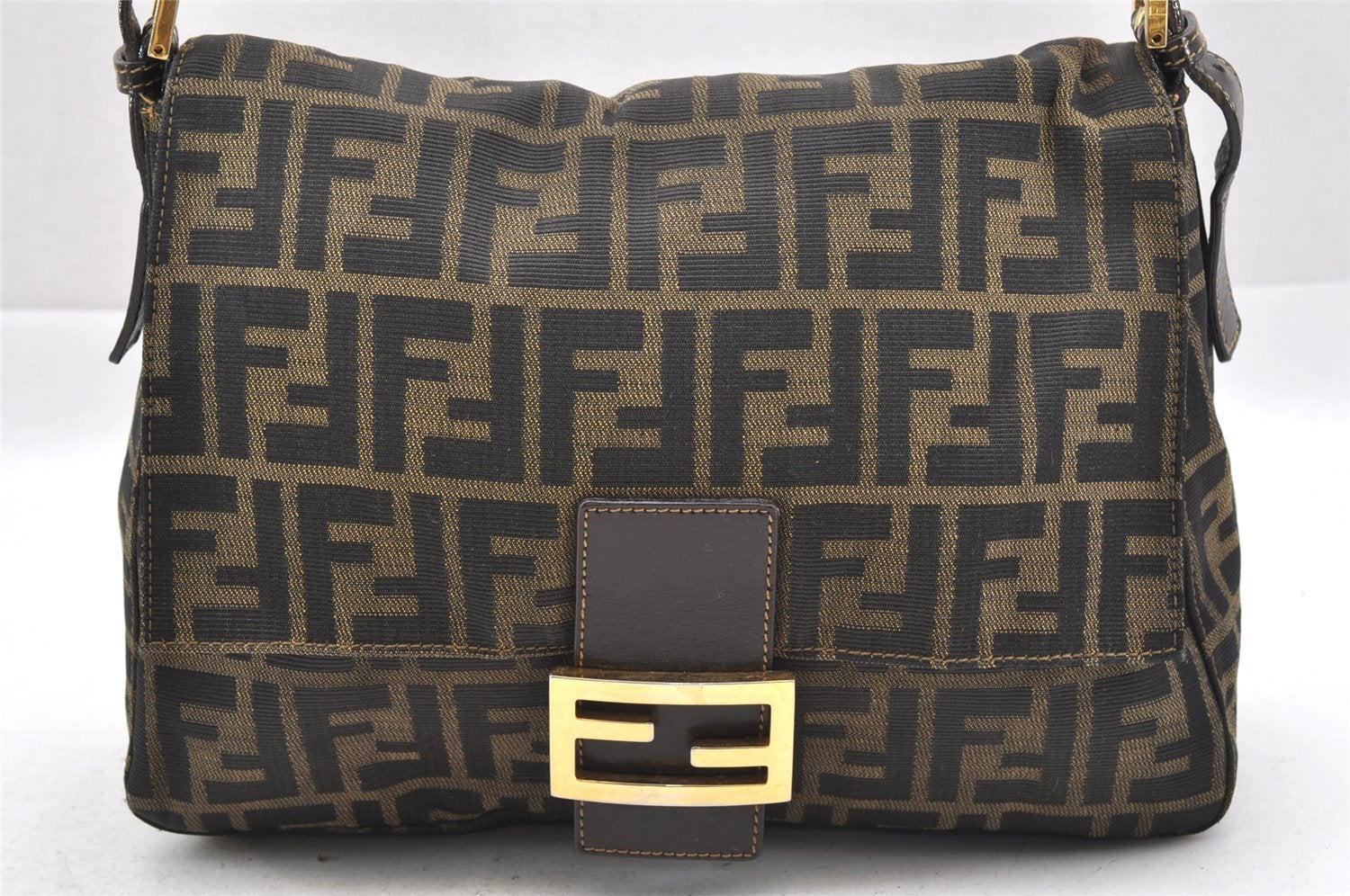 Authentic FENDI Zucca Mamma Baguette Shoulder Bag Canvas Leather Brown 1416I