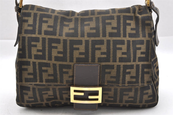 Authentic FENDI Zucca Mamma Baguette Shoulder Bag Canvas Leather Brown 1416I