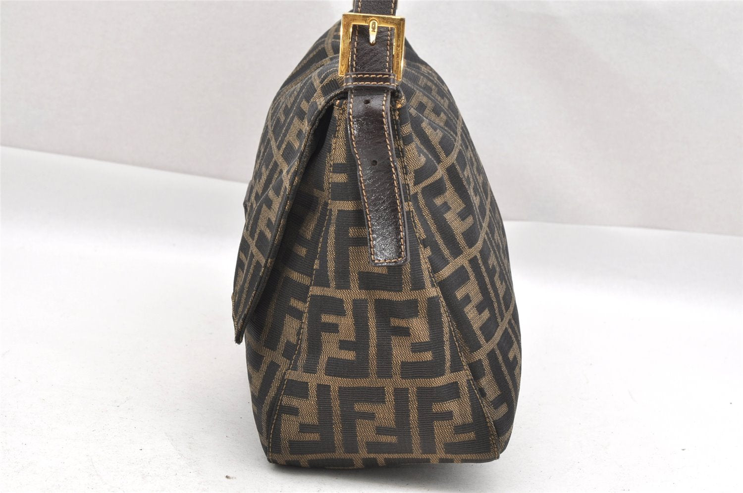 Authentic FENDI Zucca Mamma Baguette Shoulder Bag Canvas Leather Brown 1416I