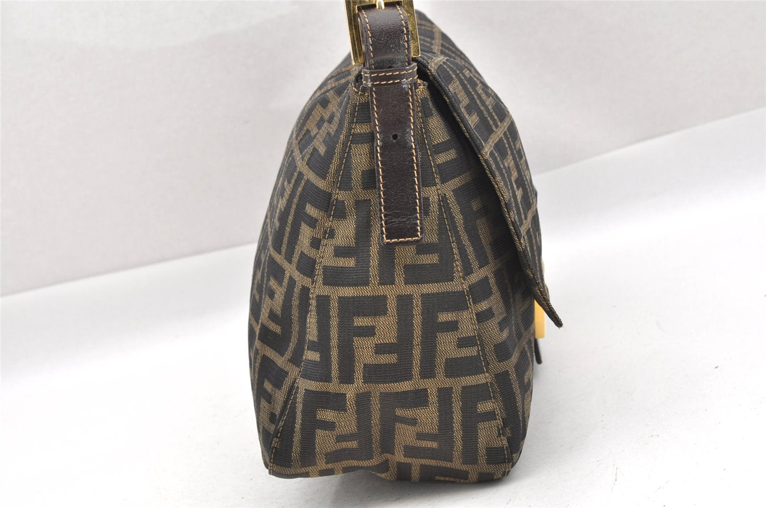 Authentic FENDI Zucca Mamma Baguette Shoulder Bag Canvas Leather Brown 1416I