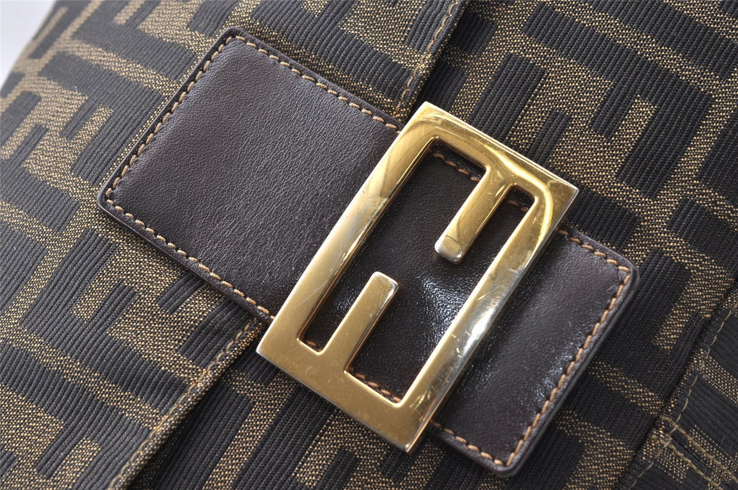 Authentic FENDI Zucca Mamma Baguette Shoulder Bag Canvas Leather Brown 1416I