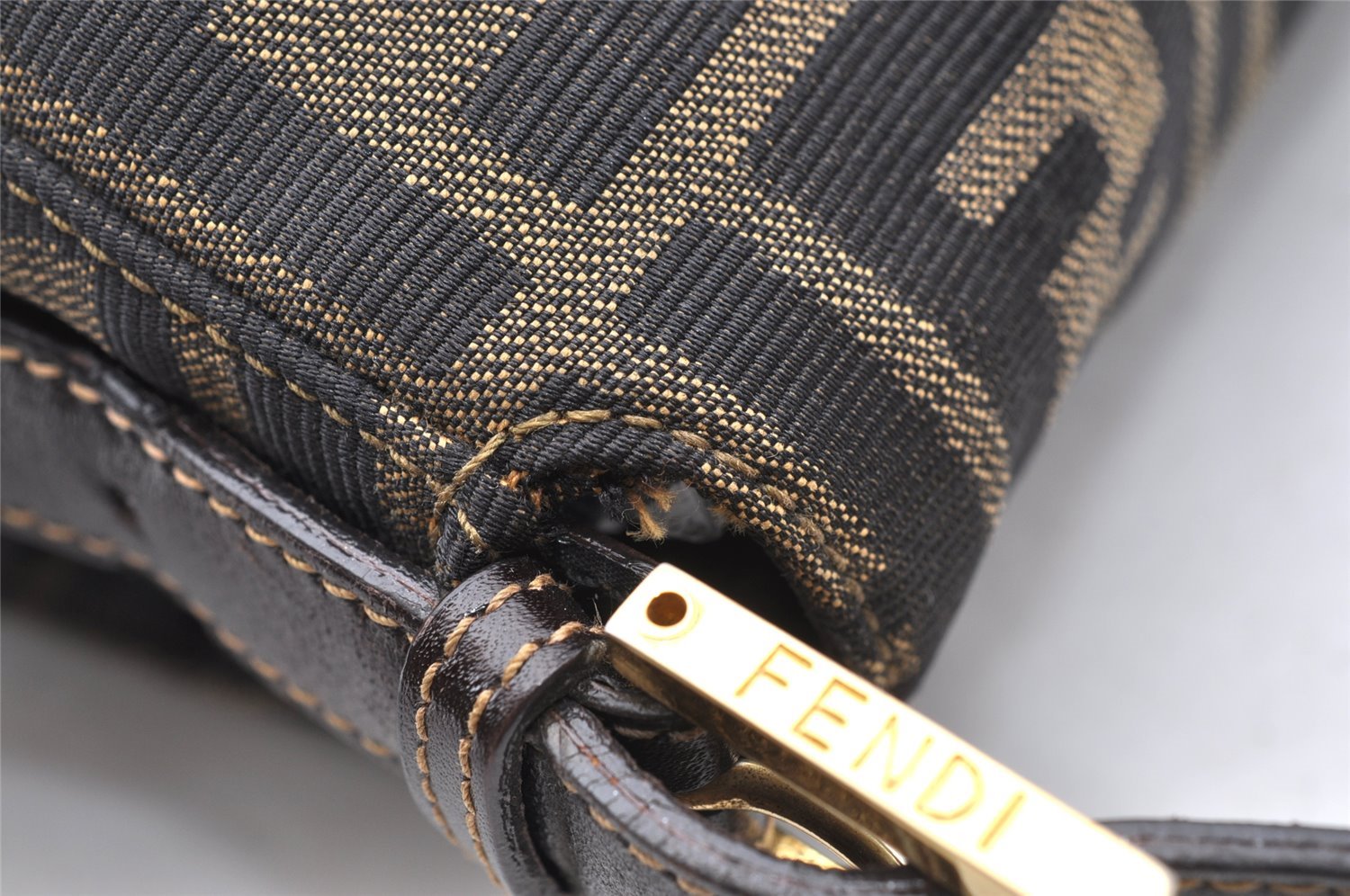 Authentic FENDI Zucca Mamma Baguette Shoulder Bag Canvas Leather Brown 1416I