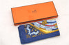 Auth HERMES Petit Carre 40 Scarf Handkerchief "DIES ET HORE" Silk Blue Box 1418D