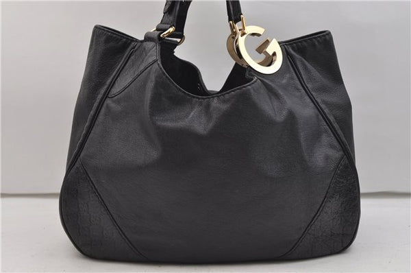 Auth GUCCI Guccissima Charlotte Shoulder Tote Bag Leather 203504 Black 1418E