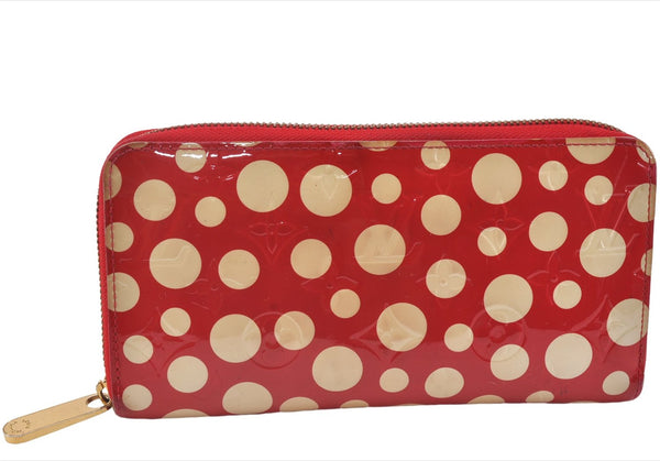 Authentic Louis Vuitton Dots Infinity Zippy Wallet Yayoi Kusama M91572 Red 1418F
