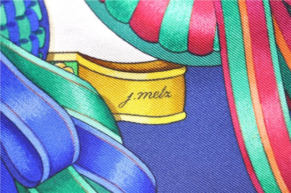 Authentic HERMES Carre 90 Scarf "LES RUBANS DU CHEVAL" Silk Navy 1419D