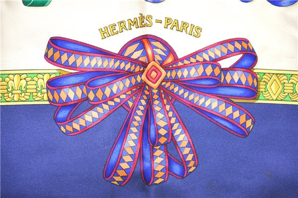 Authentic HERMES Carre 90 Scarf "LES RUBANS DU CHEVAL" Silk Navy 1419D