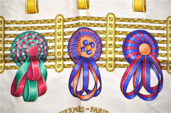 Authentic HERMES Carre 90 Scarf "LES RUBANS DU CHEVAL" Silk Navy 1419D