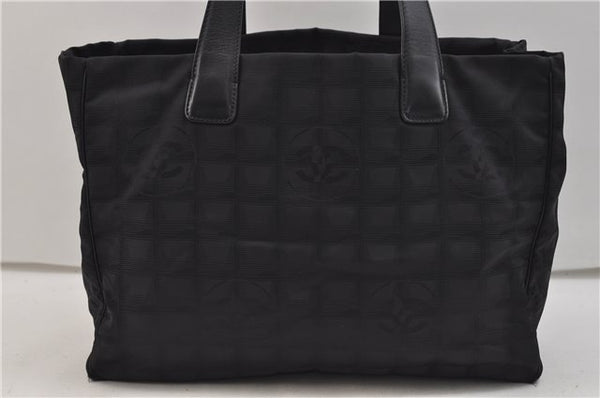 Authentic CHANEL New Travel Line Shoulder Tote Bag Nylon Leather Black 1419E