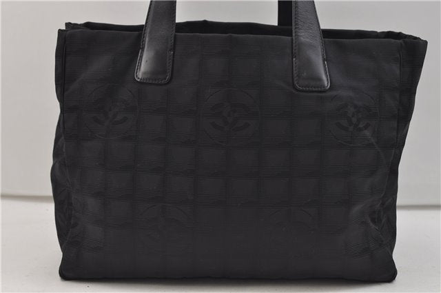 Authentic CHANEL New Travel Line Shoulder Tote Bag Nylon Leather Black 1419E