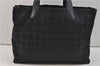 Authentic CHANEL New Travel Line Shoulder Tote Bag Nylon Leather Black 1419E