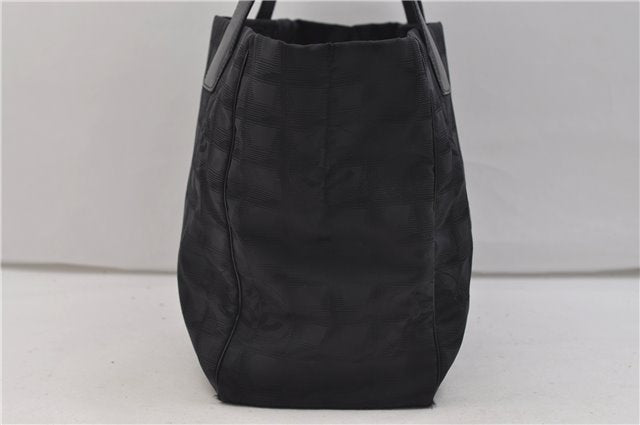 Authentic CHANEL New Travel Line Shoulder Tote Bag Nylon Leather Black 1419E